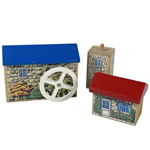Thomas Wooden Railway Gristmill Water Wheel + Houses Vtg Wood Track Accessory